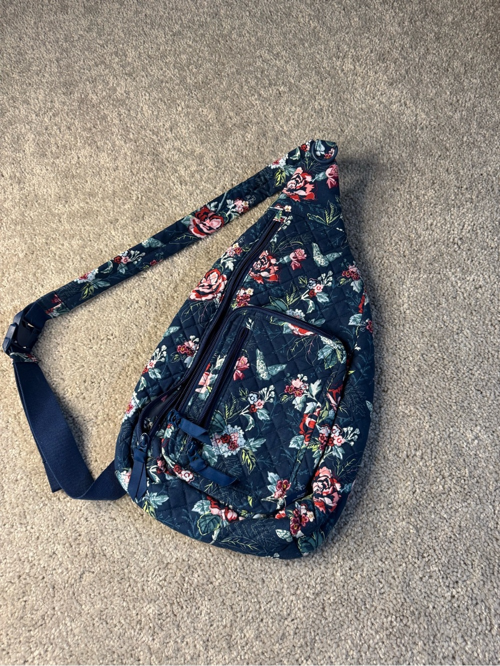 Vera Bradley Navy Floral &Butterflies Quilted Crossbody Sling Bag- Rose Toile